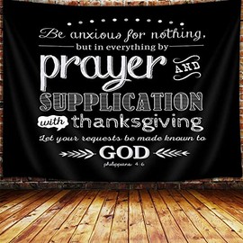 JAWO Inspirational Quote Tapestry, Vintage Christian Bible Verse Scripture Quotes Wall Tapestry, Tapestry Wall Hanging for Bedroom Living Room College Dorm(71X60), Black