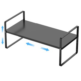 ARCCI Expandable Cabinet Shelf Organizers, Stackable Metal Pantry Storage Shelves Rack, Adjustable Kitchen Counter Shelf for Cabinets, Countertop, Cupboard Organizers and Storage, Black