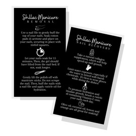 Manicure Removal & Nail Recovery Instruction Cards | 50 Pack | 2x3.5" inch Business Sized Cards | Manicure Aftercare | Nail Artist Supplies | Black and White Design