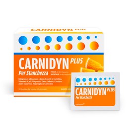 Carnidyn Plus, integratore alimentare supporto per stanchezza fisica e mentale, 20 bustine da 5g, gusto arancia