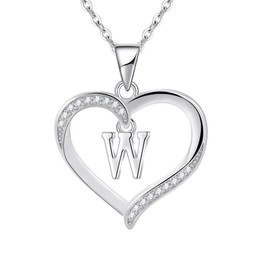 Cosie Lily Silver Necklaces for Women Heart Initial Necklace Sterling Silver Necklace Letter Necklace W Name Pendant Jewellery for Women,Initial Necklaces for Girls Gifts for Girls Birthday Presents