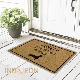 INDAJEDN Funny Dachshund Door Mat, Sorry If You Trip Over My Wiener Funny Weiner Dog Welcome Mats Doormat for Front Door Porch Outside Inside Outdoor Indoor Entrance, 17x29 Inch