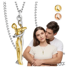 Beayungry Collar De Pareja Con Dije Colgante Abrazo Regalo Enamorados,hombre Mujer Día De San Valentín Regalo Dorado