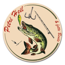 Finest Folia Fish Sticker in Retro Style 10 x 10 cm Fishing Vintage Sticker for Car Boat Fishing Case Fishing Accessories Weatherproof R164 (01 Pike, Petri Heil)