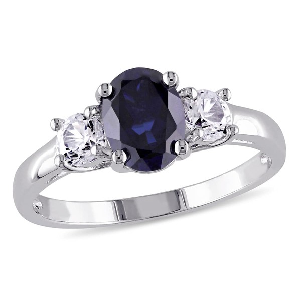 2.64 Carat (ctw) Lab-Created Blue Sapphire and White Sapphire Ring