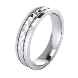 Heavy Sterling Silver 5mm Unisex Wedding Band Pyramid Patterned Ring Comfort Fit Polished Milgrain (S)