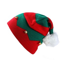 PannySewCraft Christmas Hat Santa Hat Elf Knitted Hat for Kid Red & Green Hat with Jingle Bell for Xmas Holiday