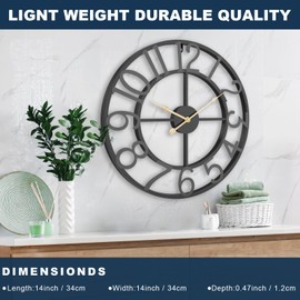 Pytha Sight 14 Inch Large Wall Clocks for Living Room Decor,Big Silent Battery Operated Metal Wall Clock,Rustic Modern FarmhouseArabic Numerals Wall Clock for Kitchen,Office,Bedroom,Dinng Room