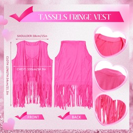 Tiamon Western Costume Accessories for Women Cowgirl Tassels Fringe Vest Cowboy Hat Rhinestone Earrings Glasses Paisley Bandana 70s Hippie Outfits (Hot Pink)