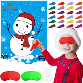 PLULON Christmas Games for Kids Pin Nose on Snowman Party Games Large Poster Backdrop for Girls Boys Christmas Winter New Year Festival Family Classroom Activities Xmas Holiday Party Favor Supplies