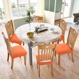 Fuloon Stretch Waterproof Chair Seat Covers 6 PCS, Removable Washable Dining Room Chair Covers Anti-Dust Seat Cushion Slipcovers for Bedroom, Kitchen, Hotel, Banquet (I-Orange, 6)