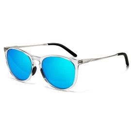 SUNGAIT Original Design Trendy Sunglasses Vintage Round Classic Retro Style for Women and Men(2025 Transparent Frame/Blue Mirror Lens)