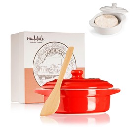 Muldale Camembert Baking Dish - Camembert Cheese Baker in Red - Brie Baking Dish with Lid - Camembert Baker Dish - 14cm - With Spreader and Box