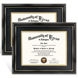 GraduationMall 8.5x11 Diploma Frame with Black over Gold Mat or Display 11x14 Certificate without Mat,Solid Wood & UV Protection Acrylic,Glossy Black Finish with Gold Trim,2 Pack