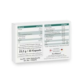 aura natura Aura Natura Fermentura Prosta | Fermentierte Prostata Komplex Kapseln | mit K1rbiskern, Granatapfel, Weizengras, Zink & Selen | 180 Kapseln, 6er Pack | Vegan