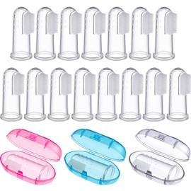 18 Sets Baby Finger Toothbrushes Infant Toddlers Teeth Brushes Soft Baby Tongue Cleaners with Cases for Baby Oral Cleaning Tooth Training Supplies, 3 Colors