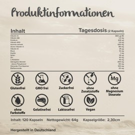 12 in 1 Immun Pro Multivitamin Booster 120 Capsule High Dose with Natural Vitamin A, B6, B12, C, D, Plant Extracts Acerola & Elderberry as well as Minerals Iron, Copper, Selenium, Zinc