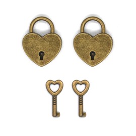 QLEUIFT 2 x Padlock with Key Heart Lock Mini Vintage Love Lock Suitcase Lock Small Keyed Alike for Suitcases Luggage Lockers Diary Jewellery Boxes
