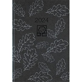 610-0721 Pocket Calendar Black 2024 - Office Calendar 10.2 x 14.2 - 1 Day on 1 Page - Robust Cardboard Cover - Hour Division 7-19 Clock - Blue Angel