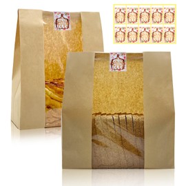 HiCivan 15.7x10.2x5.1in Extra Large Paper Bread Bags for Homemade Bread with Window&Sticker for Supersized Sourdough Bread, Oversized Bread Loaf, Baked Goods, Packaging for Gifting-Brown Kraft 25Pcs