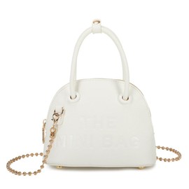 Women's Vibrant Mini Handbag Embossed Tote Bag Top Handle Shoulder Bag with Chain Strap - WHITE