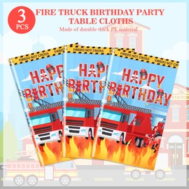 PHOGARY Pack of 3 Fire Engine Tablecloths for Fire Engine Party Decoration, Plastic Rectangle Fireman Tablecloths for Children, Baby Shower, Fire Engine Birthday Party Accessories, 137 x 274 cm