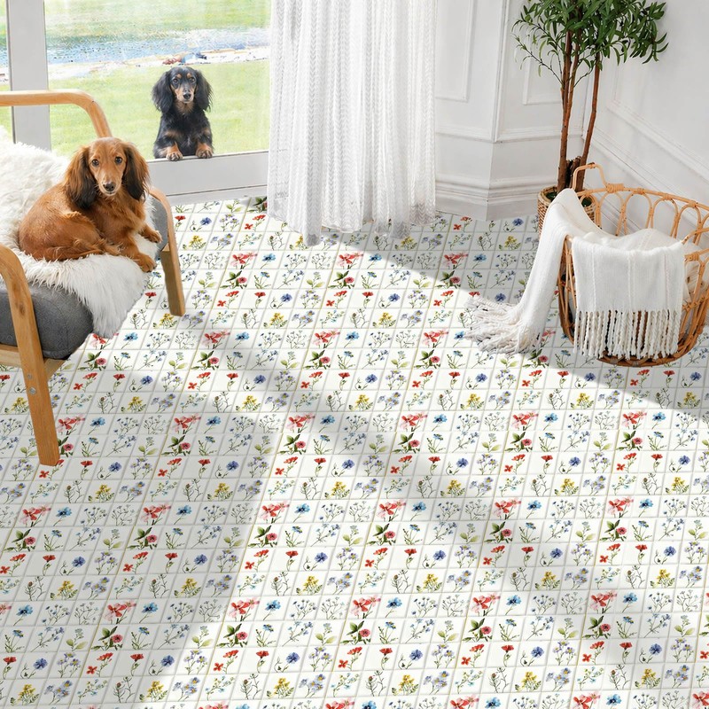 IVN Botanical Wildflower Peel and Stick Floor Tiles 12x12 Inch