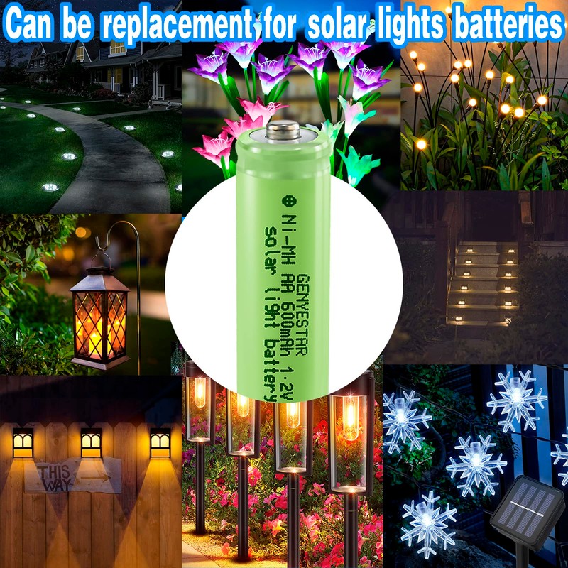 GENYESTAR AA Solar Light Rechargeable Batteries NIMH 600mAh 1.2V Double