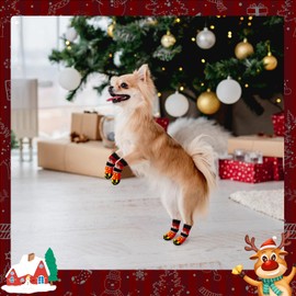 BEAUTYZOO Christmas Dog Socks to Prevent Licking Paws, Hardwood Floors Anti Slip, Non Slip Dog Socks with Grippers Dog Paw Protector, Dog Booties for Indoor Use Senior Dog Shoes