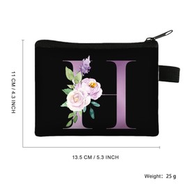 FAVORTALK Purses for Women Soft Coin Bag Small Coin Purse and Card Holder with Zipper Black Change Pocket for Girls Boys Floral Coin Bags with H Letter - 43410
