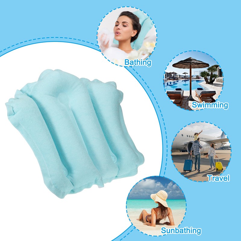 PATIKIL Inflatable Bath Pillow with Suction Cup Terry Cloth Cover