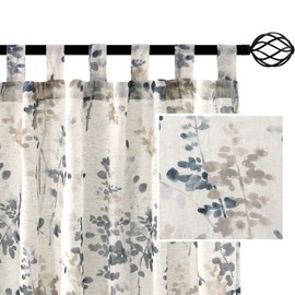 H.VERSAILTEX Linen Sheer Curtains for Living Room Sheer Panels 84 Inches Long Light Filtering Tab Top Window Treatment Drapes for Bedroom, 2 Panels, Vintage Classical Floral Print Bluestone and Taupe