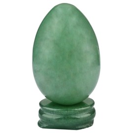 KYEYGWO Polished Green Aventurine Crystal Egg with Stone Stand, Oval Ball Gemstone for Reiki Healing and Decoration