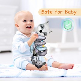 Kulveanju Spiral Pram Toys for Babies - Pushchair Stroller Car Seat Crib Toys for Baby Boys Girls 0 3 6 9 12 Months, Plush Activity Rattle Hanging Toy Sensory Gift for Newborn Infant, Grey Fox