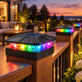 4-Pack RGB Solar Post Cap Lights for 3.5 & 4-Inch Square Posts – 7-Mode IP65 Solar LED Fence Lights for Deck, Patio & Garden