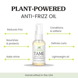 Clearly TAME Aceite para el cabello alisador anti-frizz | Suero natural ligero para cabello suave sin encrespamiento con ricino y romero | Sin sulfato | Control del encrespamiento y agrego brillo para cabello rizado, encrespado y seco.