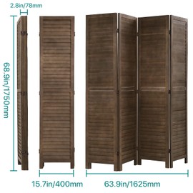 Folding Screen Room Divider 4 Panel 69 Inch Tall Portable Privacy Screens Solid Wood Freestanding Room Divider Wall for Rooms
