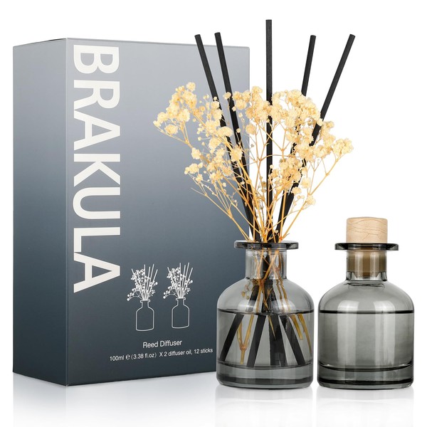 Brakula 2 Pack Reed Diffuser, White Jasmine+Lavender Vanilla (3.38 fl