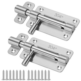 Pack of 2 Sliding Bolts, 4 Inch Deadbolt Lock Stainless Steel, Push Bolt Gate, Door Bolt with Locking Hole for Garden Gate, Windows etc. (Silver)