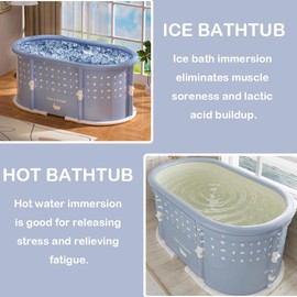 Genrenyen Portable Bath Tub No Installation, Foldable Bathtub for Adults, Separate Hot SPA Tub for Shower Stall, Non-Inflatable Ice Folding Bathubs, Family Soaking Baths (Gray, 37.4×21.6×21.6 inch)