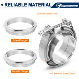 3.0 Inch V Band Exhaust Clamp with Flange Male Female Stainless Steel for turbocharger, exhausts, mufflers, downpipe 2PCS