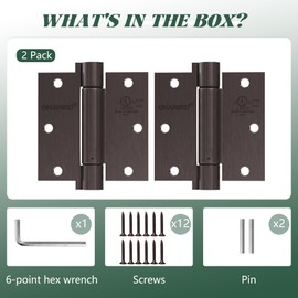 2 Pack Self Closing Door Hinges 3.5 inch Oil Rubbed Bronze Door Hinges Spring Loaded Auto Close Hinges Square Corners Adjustable Tension for Interior Door 3 1/2 Auto Self-Closing Hinge