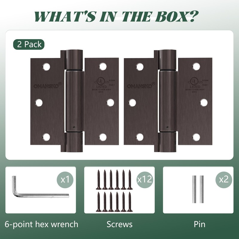 2 Pack Self Closing Door Hinges 3.5 inch Oil Rubbed
