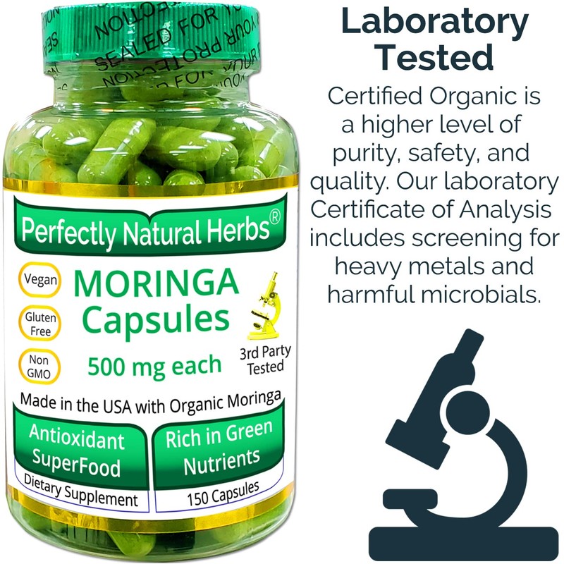 150 Moringa Capsules Made With USDA Certified Organic Moringa Leaf