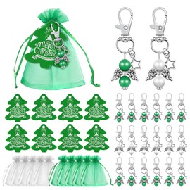 RANJIMA Guardian Angel Party Favours, Pack of 24 Pentagram Angel Pendants + Organza Bag + Kraft Paper Gift Tag, Guardian Angel Pendant for Easter, Wedding, Guest Gifts, Christening, Communion (Green)
