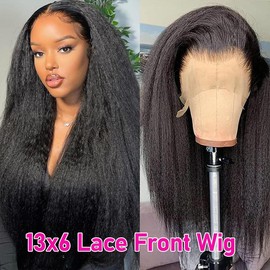 Bling Hair 360 Glueless Full Lace Front Wigs Human Hair Kinky Straight Pre Plucked Transparent 13x6 Lace Frontal Wigs for Black Women with Baby Hair 360 Hd Full Lace Human Hair Wigs 180% Density Natural Black:_13x6 HD Transparent Lace_30"