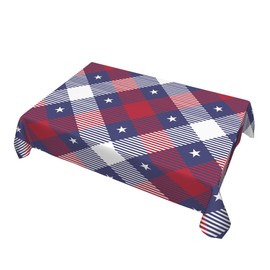 GSRONY Decorative Rectangle Table Cloths Red White and Blue Checkered with Stars Tablecloth Table Cover for Dining/BBQ/Picnic/Coffee Table 52 X 70 Inches