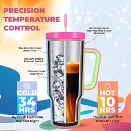 40oz Stainless Steel Tumbler with Handle & Leak-Proof Lid | Insulated coffee tumbler’s | Keeps Cold 34H/Hot 10H | insulated tumblers with Straw | Cupholder Friendly | Mom birthday gifts (Carnival)