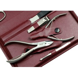 Manicure Case, Nappa Full Cowhide Leather, Bordeaux, Rustproof, 1 Item