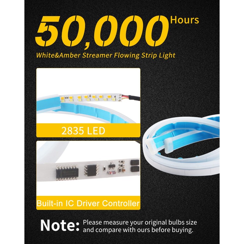 Qasim 60cm White&Yellow Cars DRL LED Strip Daytime Running Lights